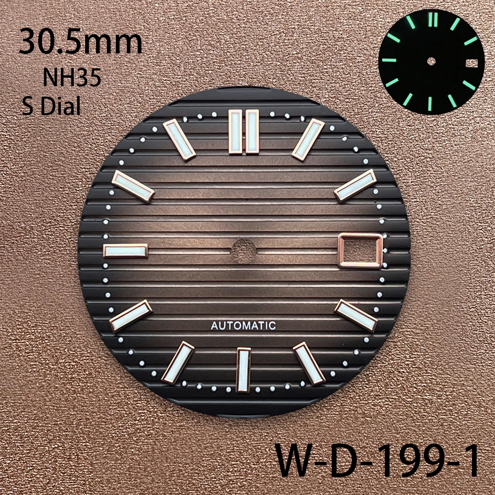 Esfera con logotipo S de 30,5mm adecuada para movimiento NH35 Janpan, accesorios de modificación de reloj Nautilus luminosos verdes de alta calidad