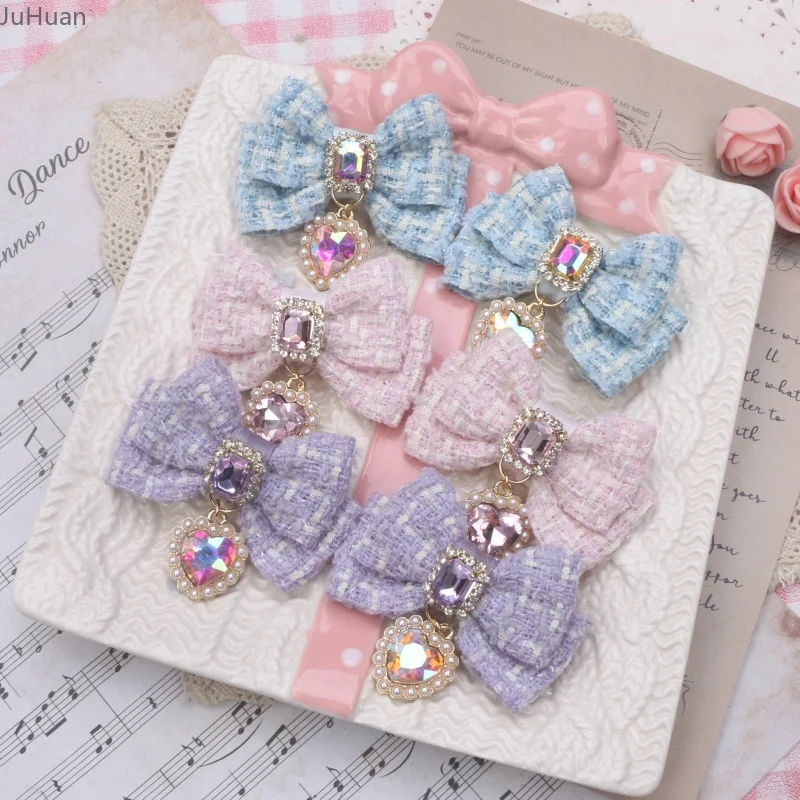 

Japanese Lolita Sweet Lady Hair Accessories Bow Love Rhinestone Pendant Small Pair Clip Side Clip Hairpin Hairbows for Girls