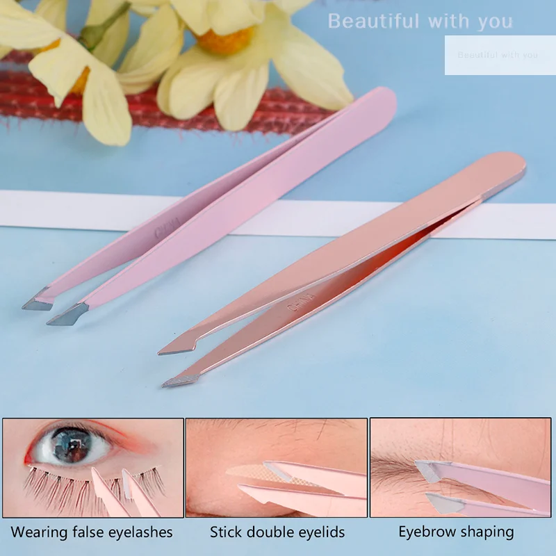 Stainless Steel Angled Slanted Eyebrow Tweezers Face Hair Removal Trimmer Care