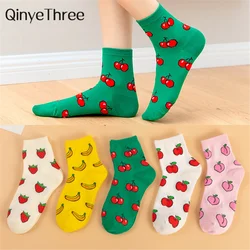 Creative Funny Cotton Women Socks Happy Fruit Peach Strawberry Banana Cherry Apple Cute Bright Sokken Hipster Dropship