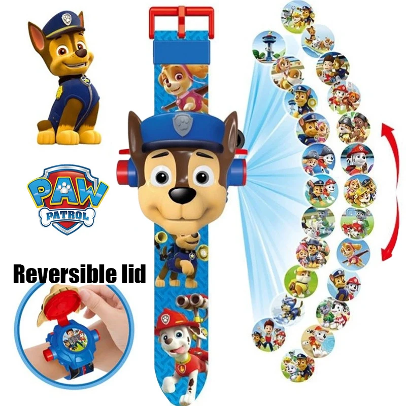 Paw Patrol Watch for Kid Cartoon Anime 3D Projection 24 Pattern Chase Skye Electronic Watch Marshall Rubble Watch Wristband Gift