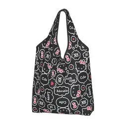 Custom Cartoon Hello Kitty Sanrio Japan Anime Shopping Bags Women Portable Large Capacity Groceries Shopper Tote Bags