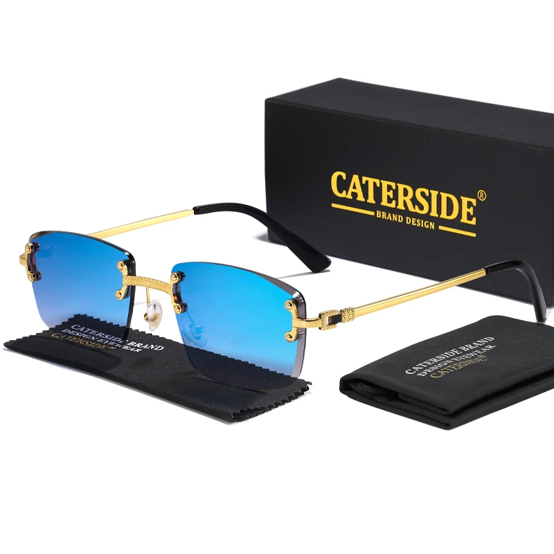 

CATERSIDE New Fashion Rectangle Sunglasses Men Women Luxury Designer Rimless Gradient Lens Metal Sun Glasses For Men UV400