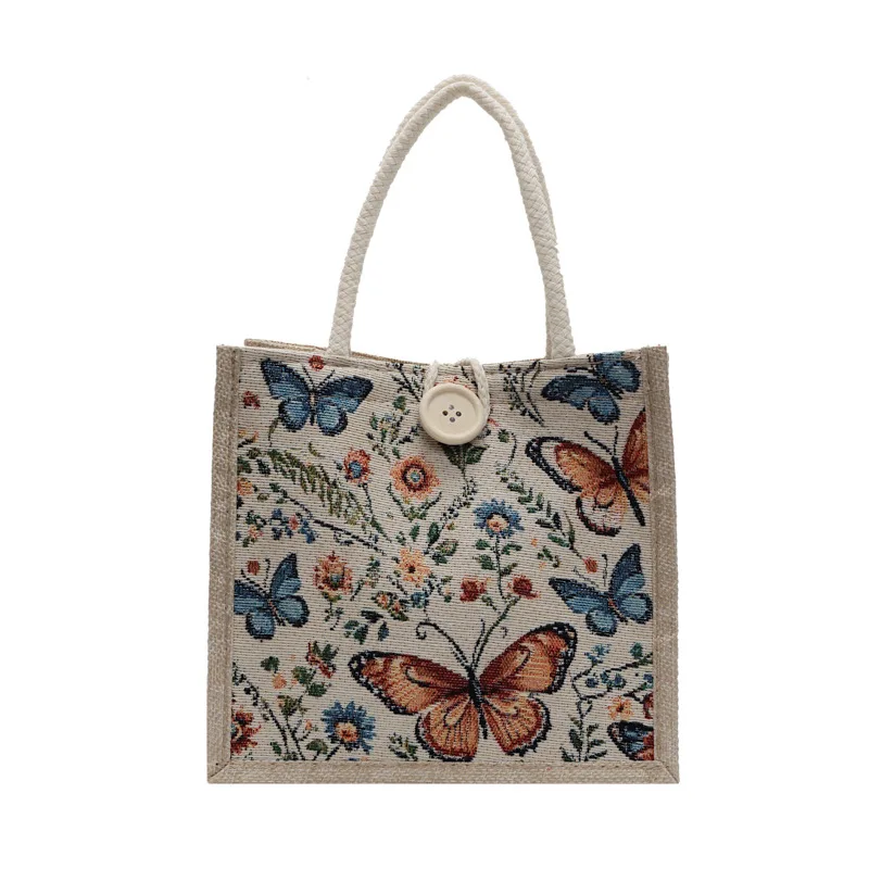 Picture 7: Linen lunch box, hand-held bento bag, soft and beautiful butterfly horizontal square single-shoulder bag