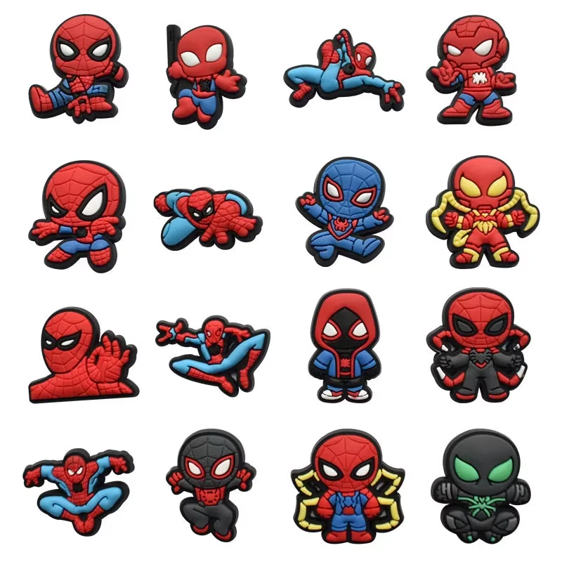 16pcs OK Spiderman Shoe Charms for Clogs Bubble Slides Sandals PVC Shoe Decorations Accessories for Christmas Gift