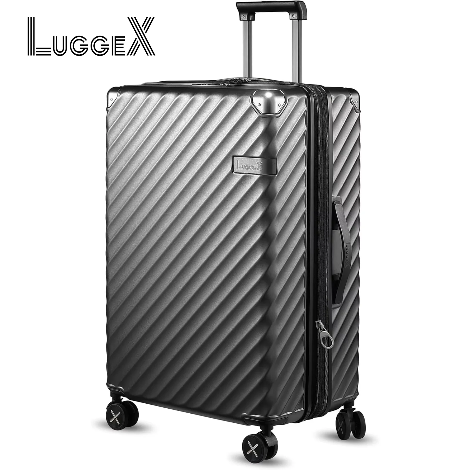 LUGGEX-Valise à carreaux avec roues tournantes, bagage à coque rigide extensible en polycarbonate, grand, 28 po