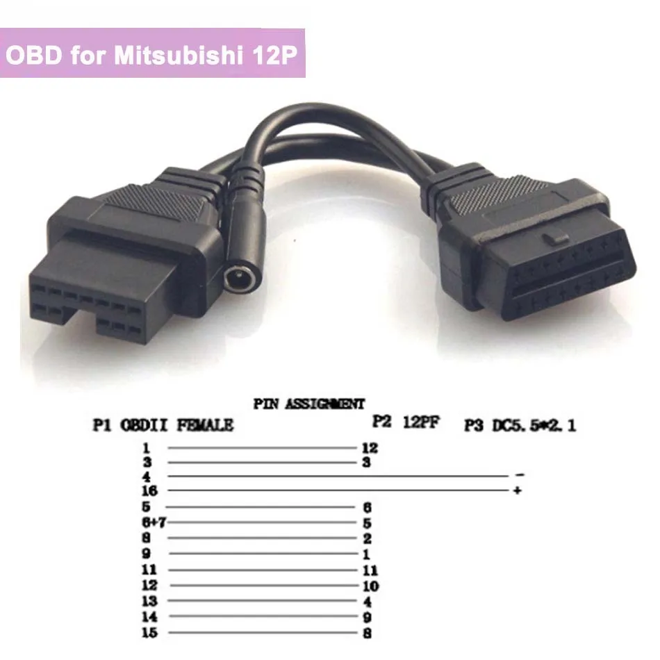 Kabel OBD2 16PIN do połączenia Mitsubishi 12pin 20CM długości 12 Pin do OBDII żeński Adapter 16Pin OBD1 do samochodu Mitsubishi 12 P