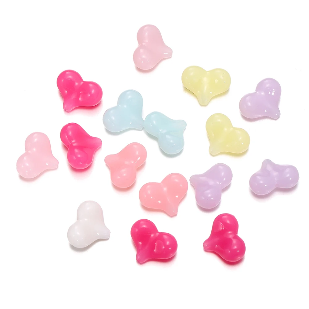 10pcs Colored Heart Shape Beads Acrylic Jelly Loose Beads for DIY Jewelry Making Necklace Bracelet Craft Accessories