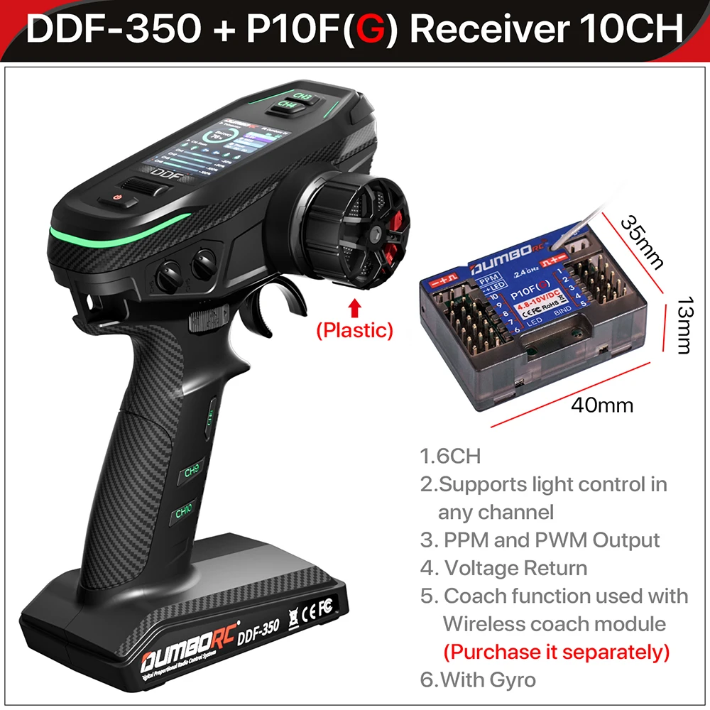 DUMBORC 2.4G 10CH Digitale Radio Afstandsbediening DDF-350 Zender met Ontvanger voor RC Auto Boot Tank LCD FHSS Systeem