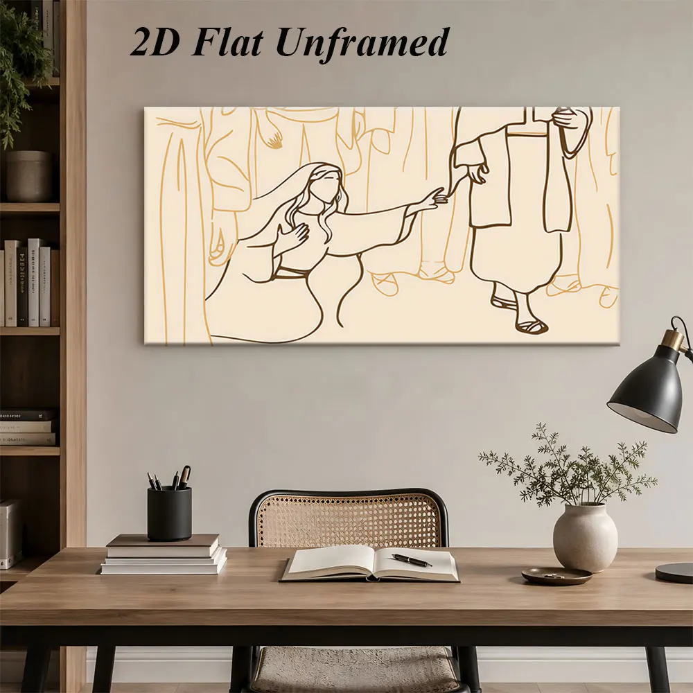 (1PC Unframe)1 Christian faith themed frameless painting depicting Jesus interacting with a woman suffering from a blood leak, w
