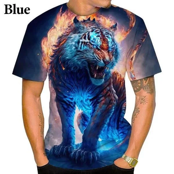 Men Summer Fashion 3D Tiger Printed T Shirts Personality Cool Printing Graphic Tee Shirt Short Sleeve Tops