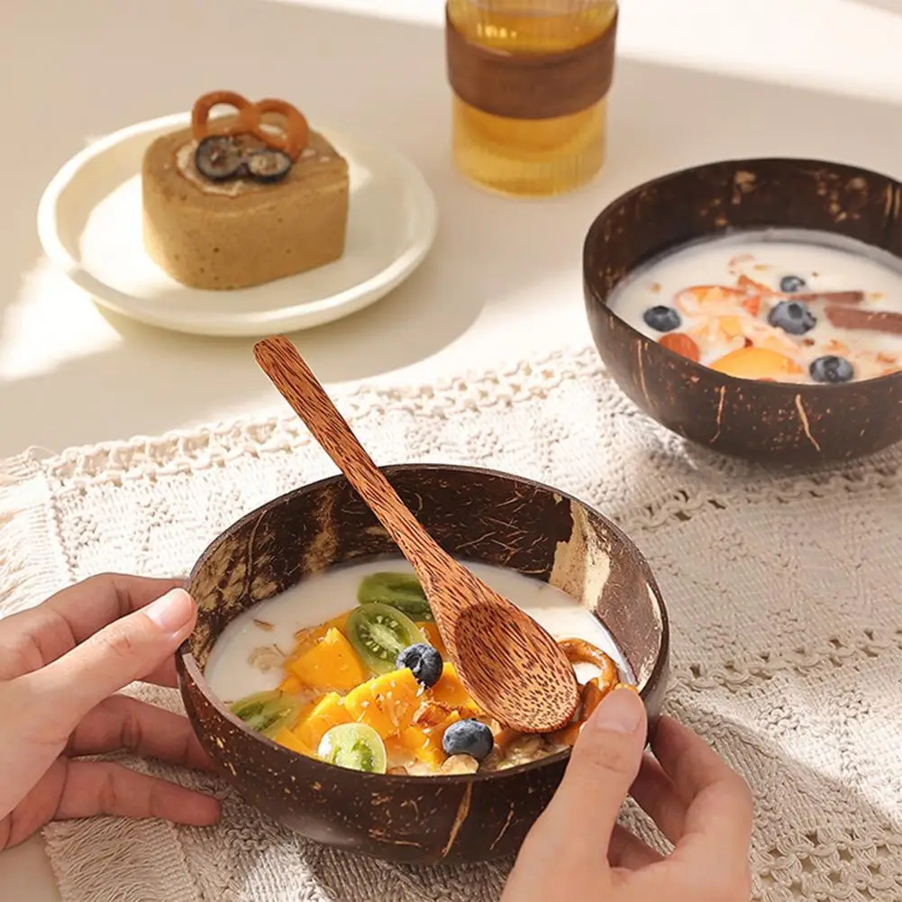 Handcrafted Coconut Shell Bowl Coconut Bowl with Wood Spoon Set Handmade Natural Dinnerware Food Safe Eco-friendly for Smoothie