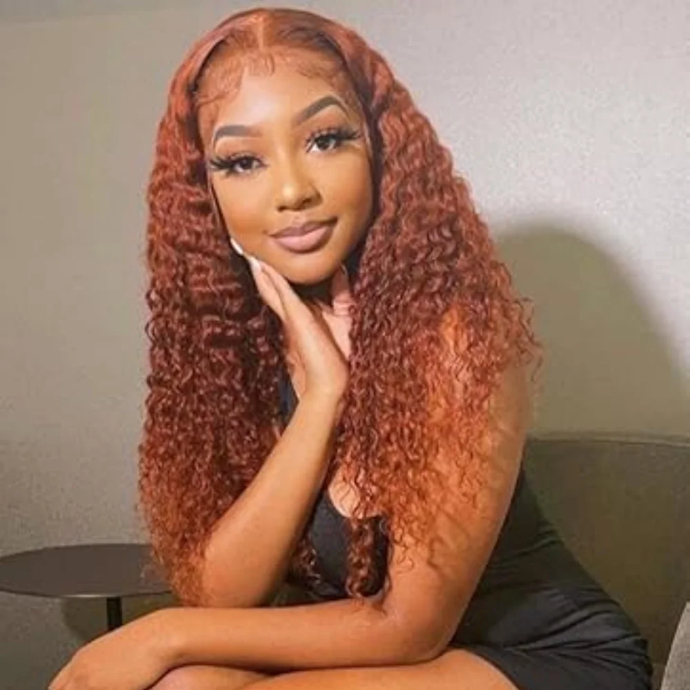 Плотность 200%, имбирный кудрявый парик из человеческих волос, предварительно выщипанный, с глубокой волной, кружевной передний парик с прозрачной сеткой 13x4, Laca, естественный вид для женщин