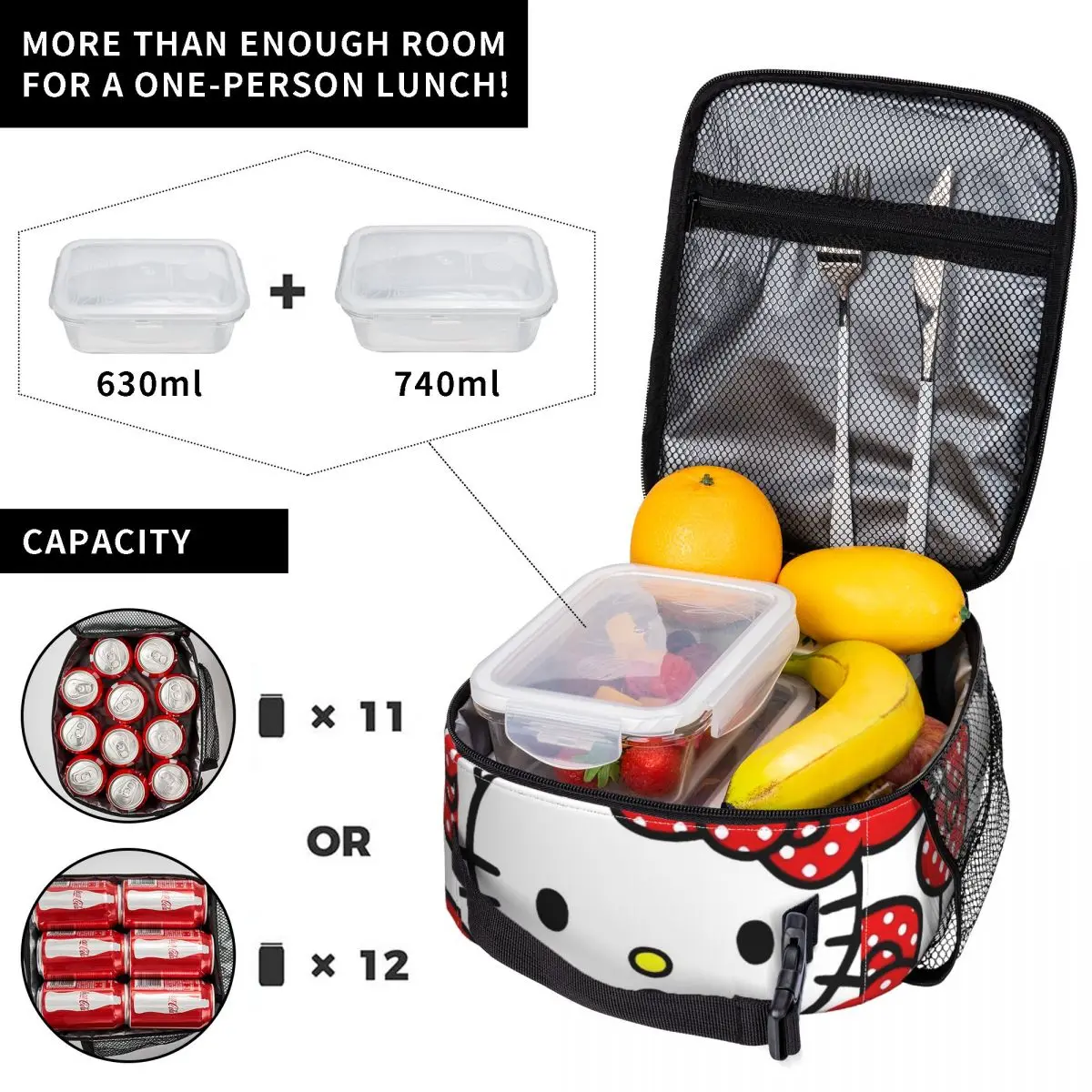 Tas Makan Siang Terisolasi Hello Kitty Cover Mouth Tas Termal   Wadah Makan Siang Tas Makan Siang Kapasitas Tinggi Tas Penyimpanan Makanan Sekolah