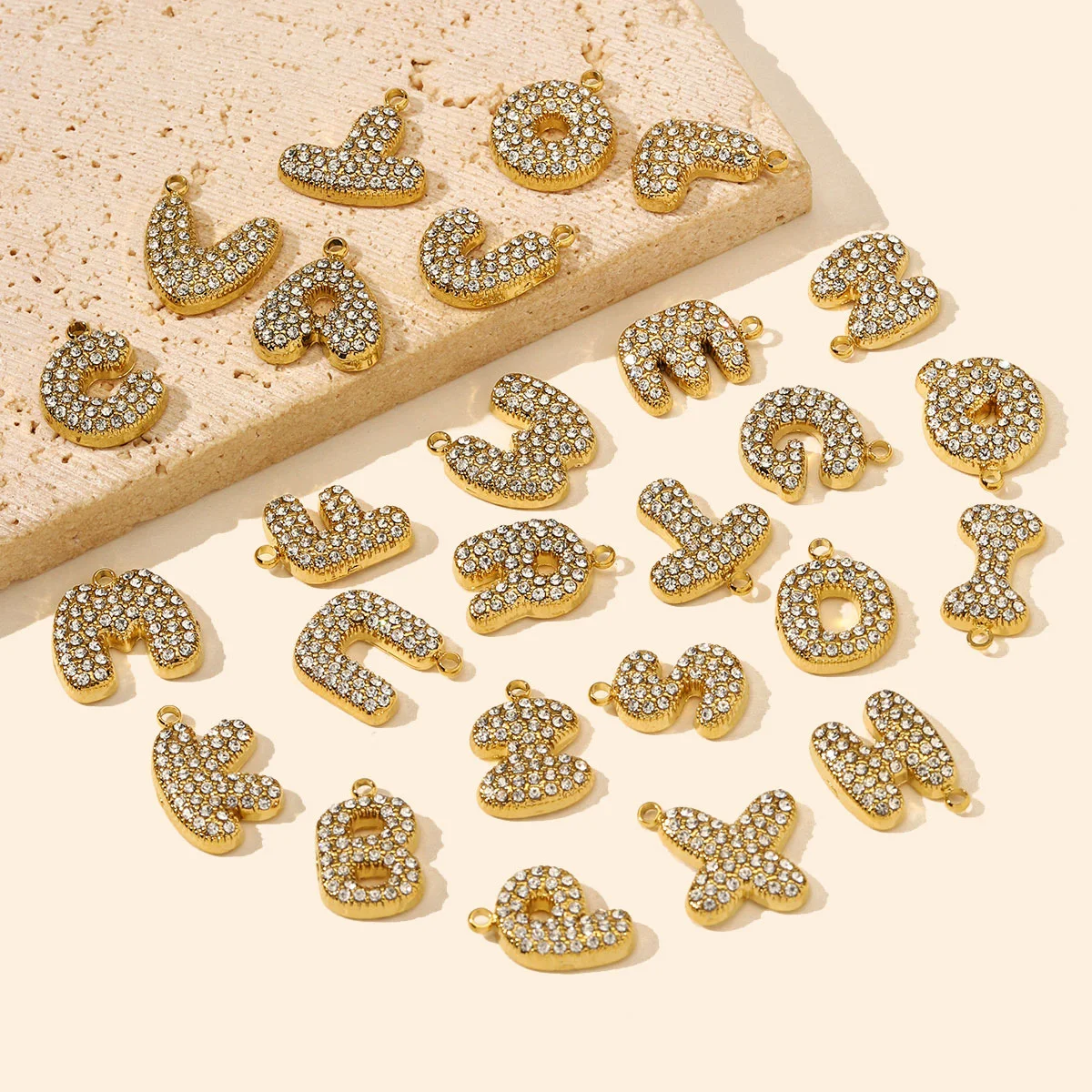 3pcs/Lot Stainless Steel Rhinestone Bubble Initial Letter DIY Charm A-Z Alphabet Necklace Pendant Capital Name Jewelry Wholesale