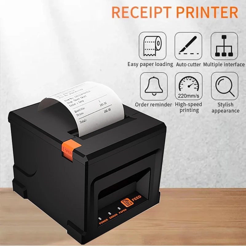 Desktop Auto Cut 80mm Thermal Receipt Desk Printer Automatic Cutter Restaurant Kitchen POS USB Serial LAN Mini Bluetooth Papeles