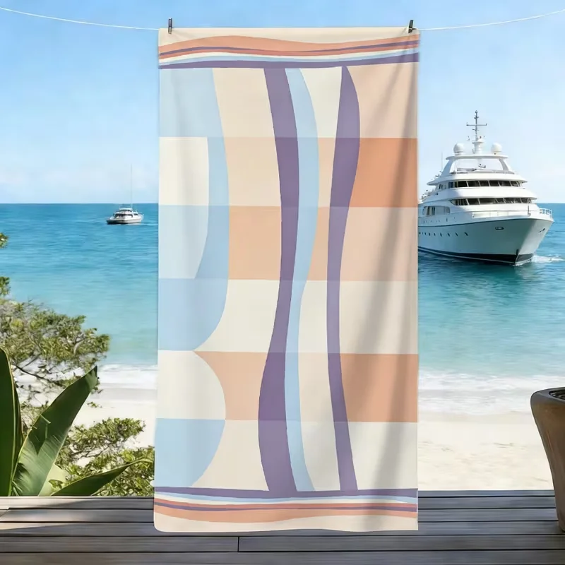 Geometric Greek Key Beach Towel Luxury Minimalist Line Pattern Quick Dry Sandproof Absorbent Towel for Beach Travel Vacation view 3