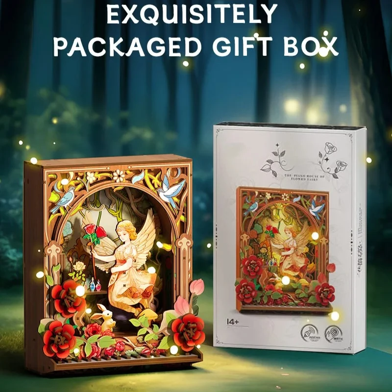 الإبداعية خشبية ثلاثية الأبعاد لغز ليلة ضوء زهرة الجنية MOC اللبنات الطوب الفني أطقم منمذجة ديكور سطح المكتب هدية للأطفال