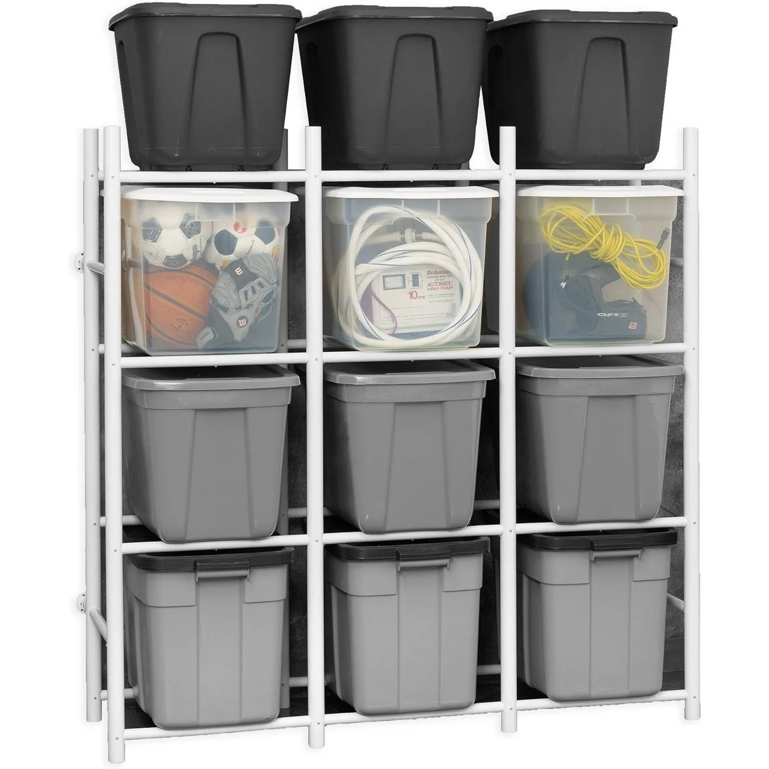 Bin Warehouse Rack - 12 Totes Compact,Ideal Storage for Garages, Basements, Storage Rooms, Dorm Rooms(21.5