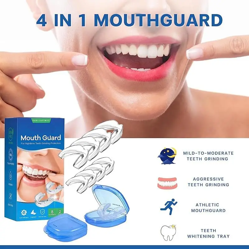 Bruxism Boxing Mouth Guard 8 Pack For Grinding Teeth Upgraded Night Guards for Teeth Grinding Moldable Mouth Guard 2 Sizes