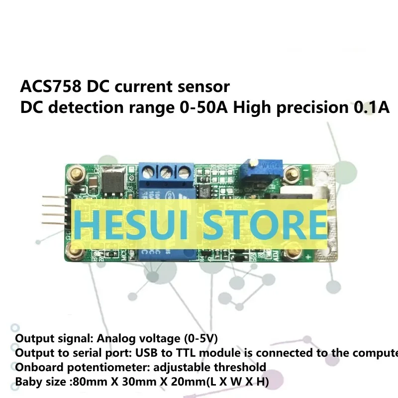 ACS758 DC Current Detection Module 0-50A Hall Current sensor module has a high precision of 0.1A