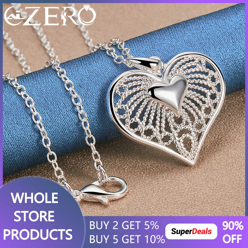 

ALIZERO 925 Sterling Silver Heart Pendant Necklace 16-30 Inch Chain For Women Engagement Party Jewelry Lady Wedding Gifts