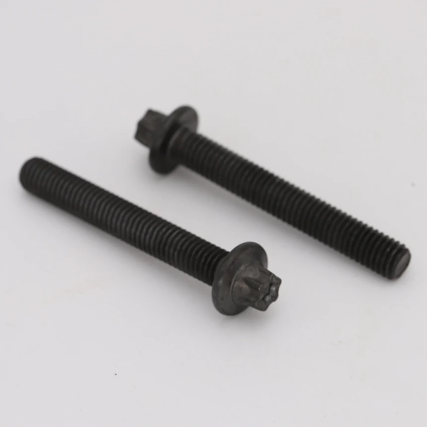 M5 M6 High-Strength Black 12.9 Grade Carbon Steel Hexagon Flange Bolt Externel Six Lobe Torx Flange Screw With Washer