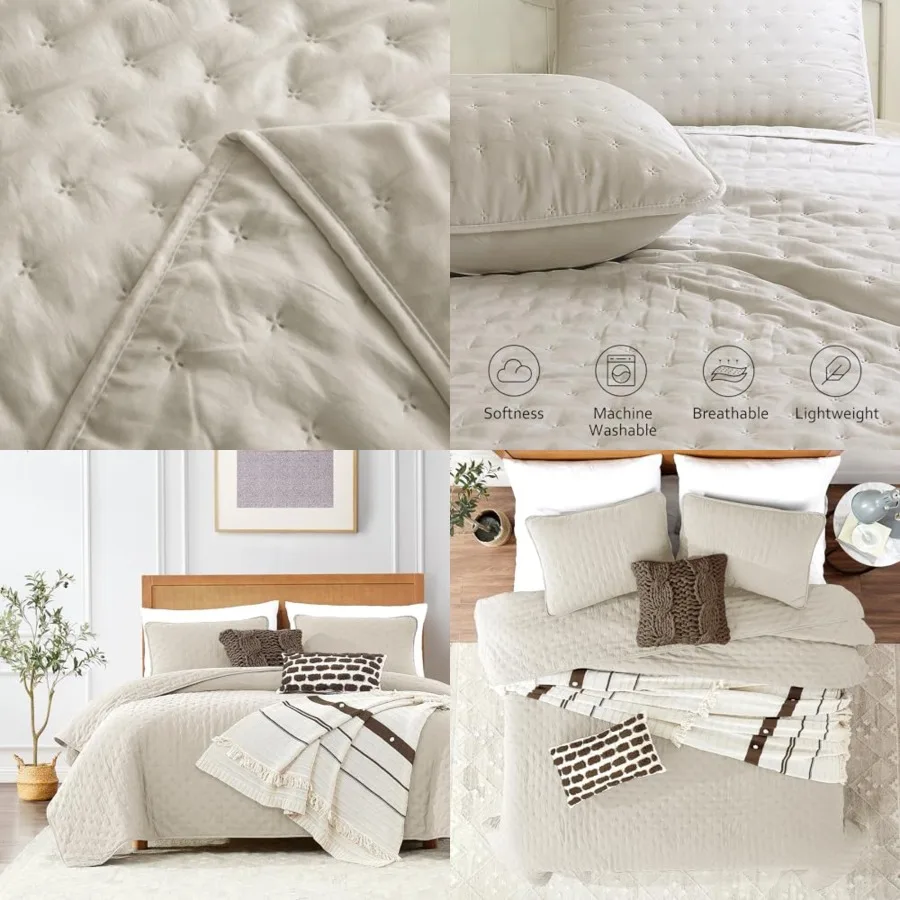 

Oversized Cal Size Quilt Bedding Set with 2 Pillow Shams, Lightweight Microfiber Bedspread Coverlet, Thin Comforter Bed Cover,