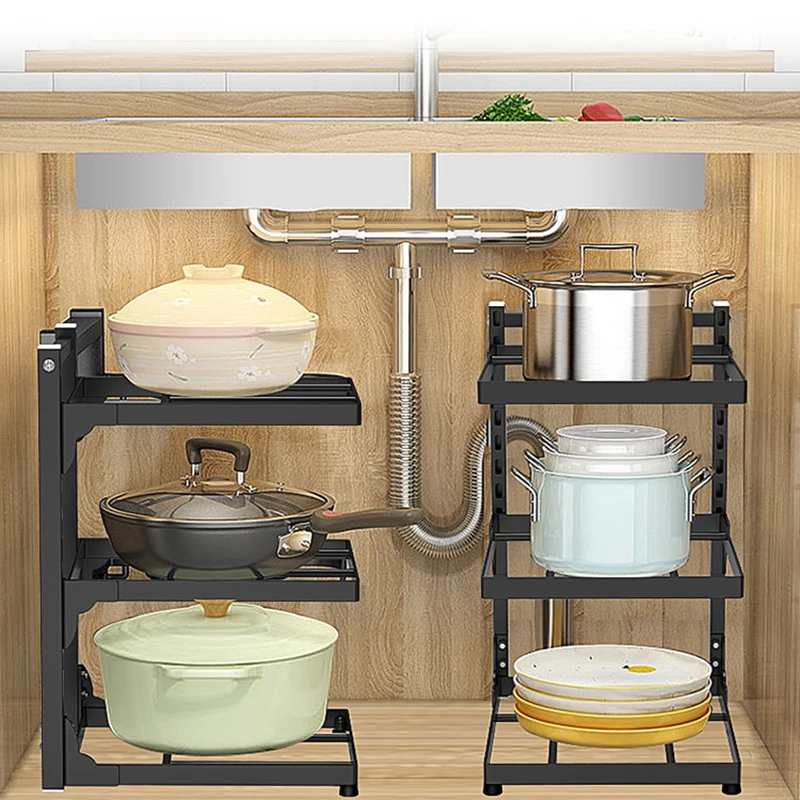 

Kitchen Multifunctional Pot Storage Rack Household Multilayer Sink Stove And Cabinet Storage Shelf Adjustable Pot Storage Holder