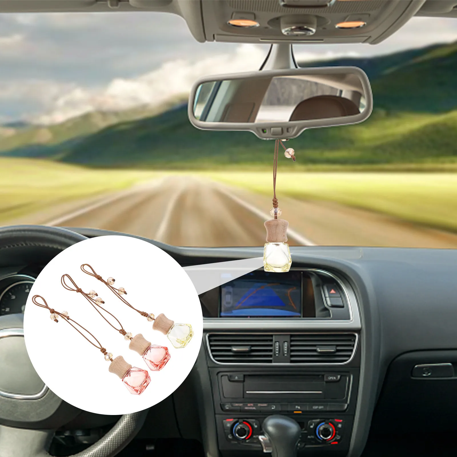 3Pcs Elegant Openable Glass Bottle Car Perfume Pendant Refillable Essential Oil Bottle Aromatherapy Mood Booster Gift Set