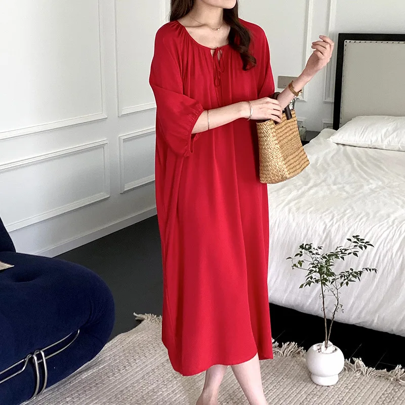 Women\'s new national style nightdress female summer temperament high-grade cotton silk dress seaside holiday new Chinese dress