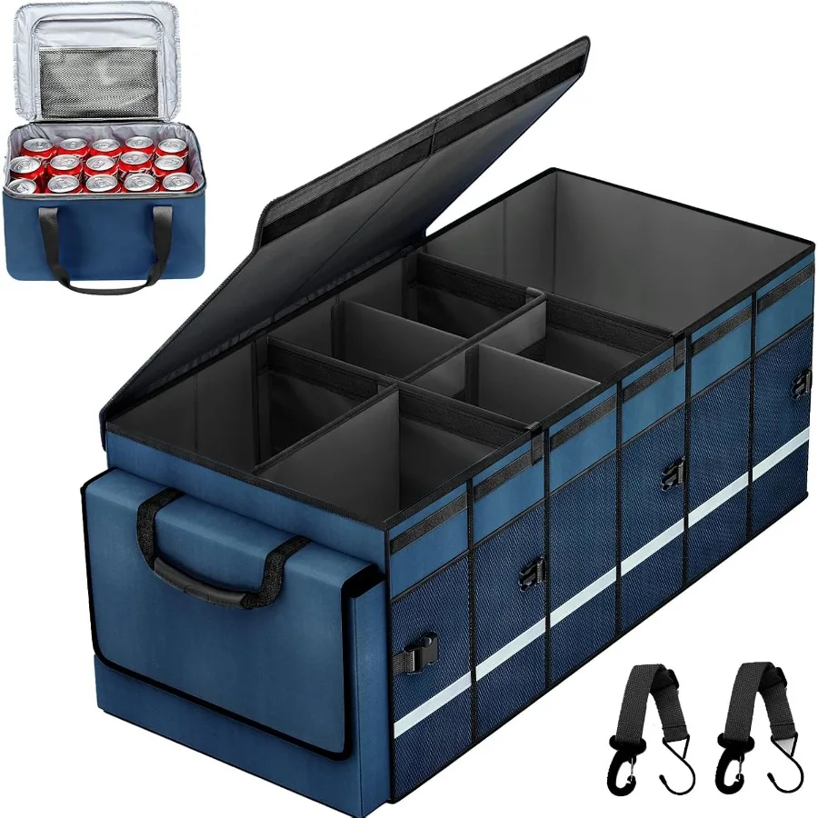 Car Trunk Organizer and Storage with Removable Leakproof Cooler Bag 6 Removable Dividers for Custom Space Collapsible Trunk Sto