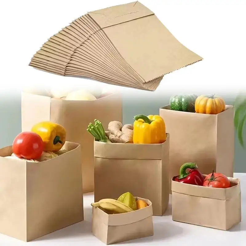 10 Stück Kraftpapiertüten mit Stabilem Quadratischem Boden in Verschiedenen Größen für Lebensmitteleinkäufe, Takeout und Einzelhandelsverpackungen – Detail 2