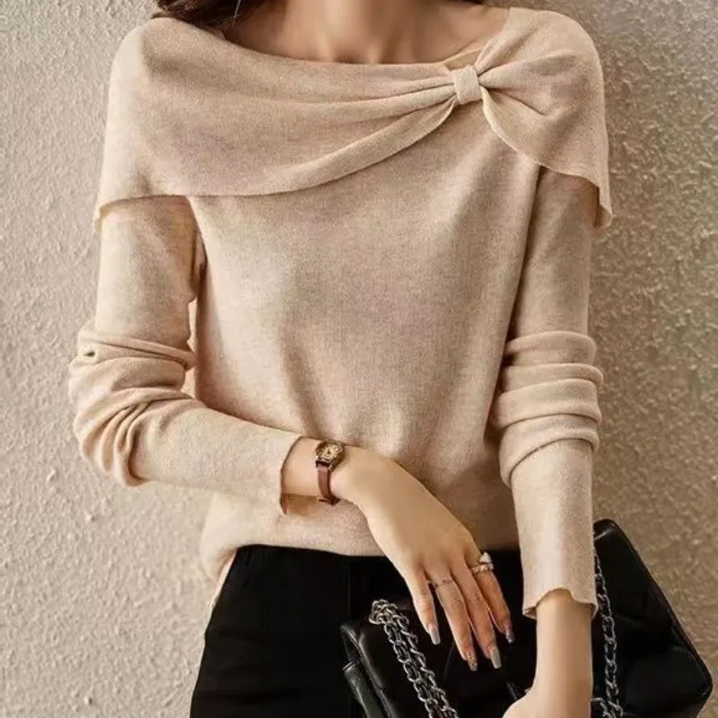 Matakawa Slash Nek Vrouwen Truien Effen Herfst Winter Mode Franse Stijl Korte Truien Elegante Zoete Retro Pull Femme