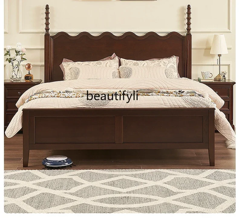 MM45 American Style French Style Retro Solid Wood Cherrywood Double Bed Modern Minimalist Bedroom Big Bed Master Bedroom Marriag