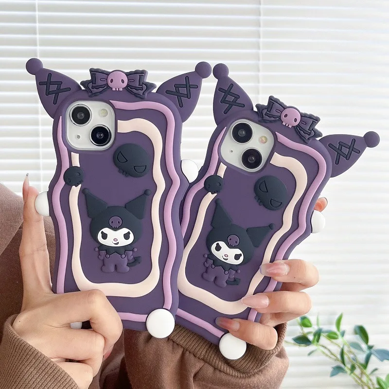 Sanrio Kuromi Cute 3D Cartoon Purple IPhone 12 11 13 14 15 Pro Max Case Y2k Anime Aesthetic Silicone Protective Cover Japanese