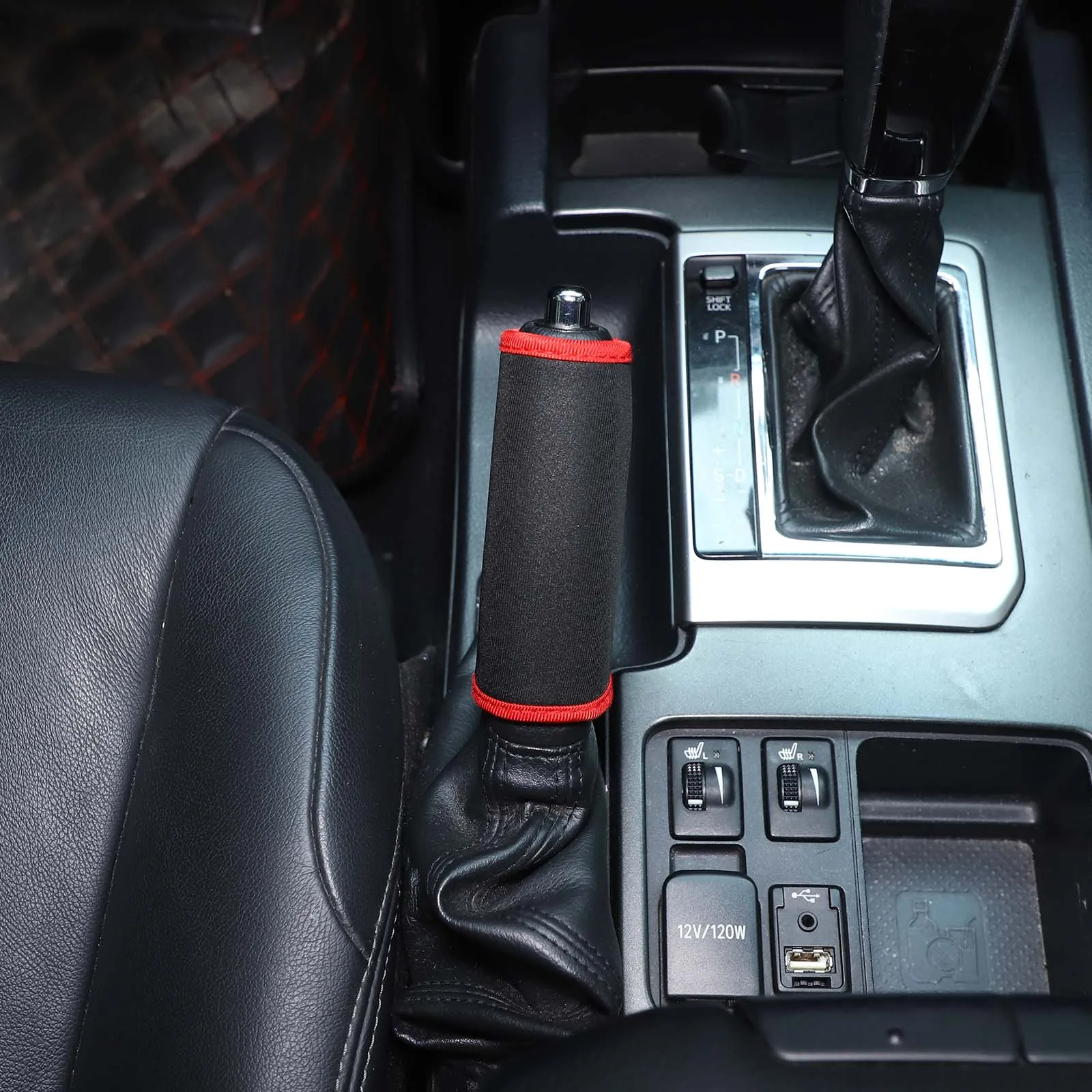 لتويوتا لاند كروزر برادو FJ 150 2010-2018 الجلود والقماش الأسود فرملة اليد الغطاء الواقي اكسسوارات السيارات #5