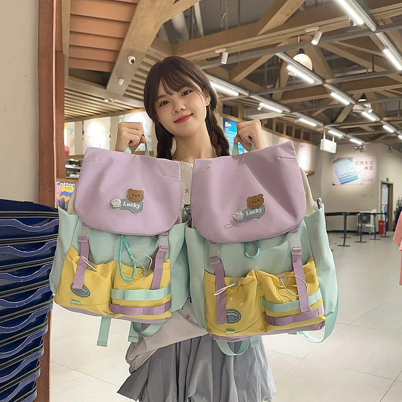 High Capacity Large Student Backpack Girls Stylish Casual Travel Nylon Material Double Shoulder Bag Trendy mochila escolar niña