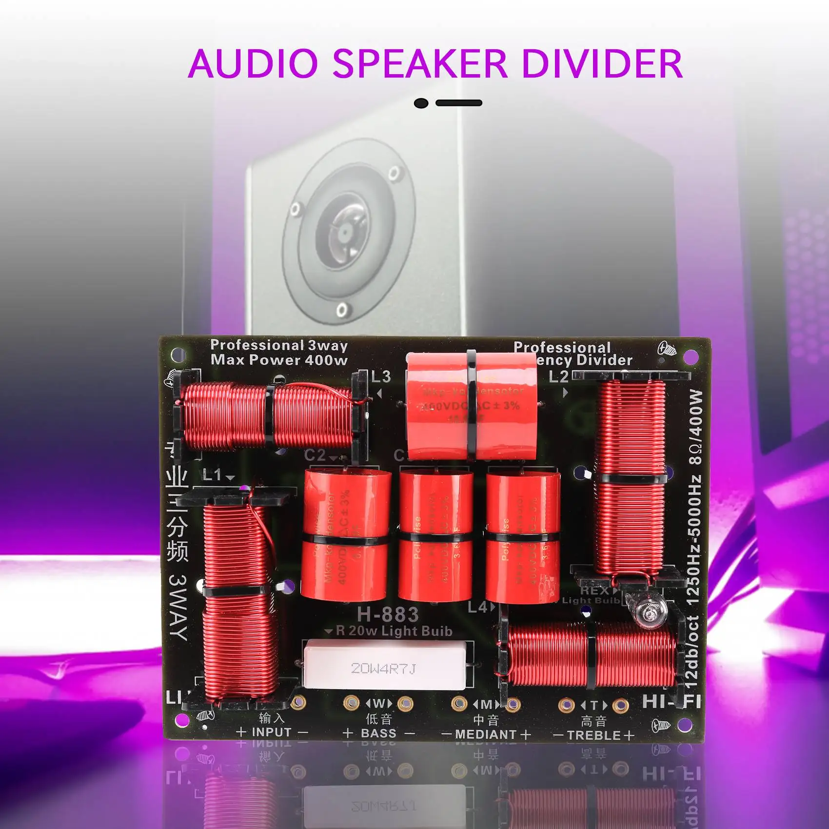 New 400W 3 Way Crossover Divider Hifi Tweeter Woofer Speaker Crossover 1250H/5000HZ with High-Pitched Protection