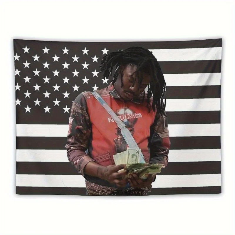 1Pc LUCKI Rapper American Flag Tapestry - Black & White Star Print Vertical Wall Hanging for Man Cave Dorm Party