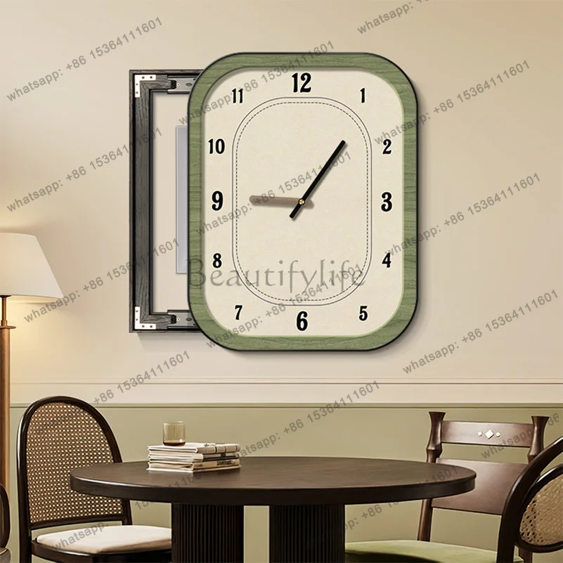 French Retro Electrical Box Cover with Clock Vintage Style Distribution Box Cover Mid Century Modern Decorative Wall Art