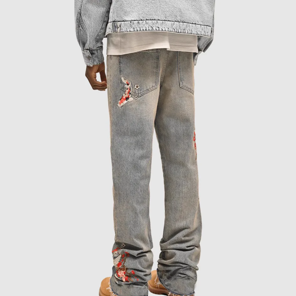 غسلها المتعثرة الجينز الرجال الدنيم السراويل المستقيمة خمر الكاحل طول السراويل منتصف الخصر جيوب زر سستة يطير الشارع الشهير