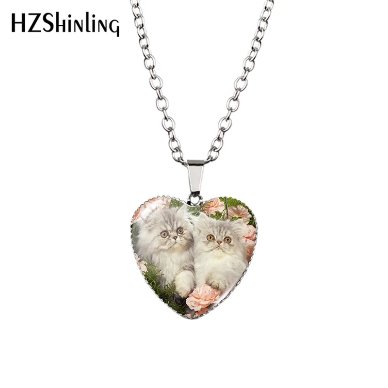 2022 New Cute Animal Flower Pendant Necklace Cat Dog Bird Painting Glass Dome Handmade Jewelry Heart Pendants Gift Women