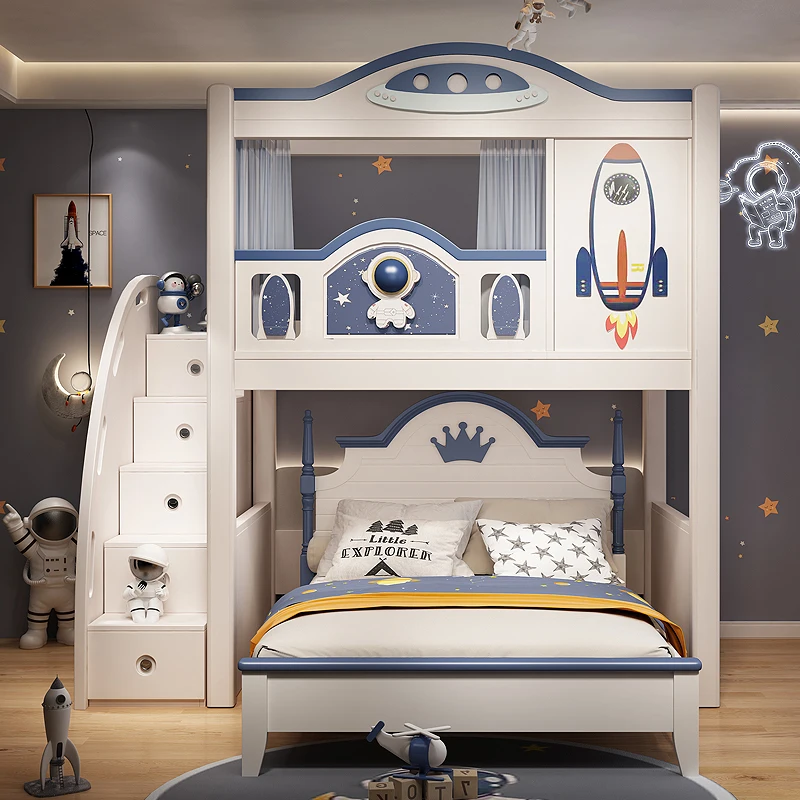 Children and boys staggered bed, double bed, bed and desk combined bed combined castle rocket tree house bed