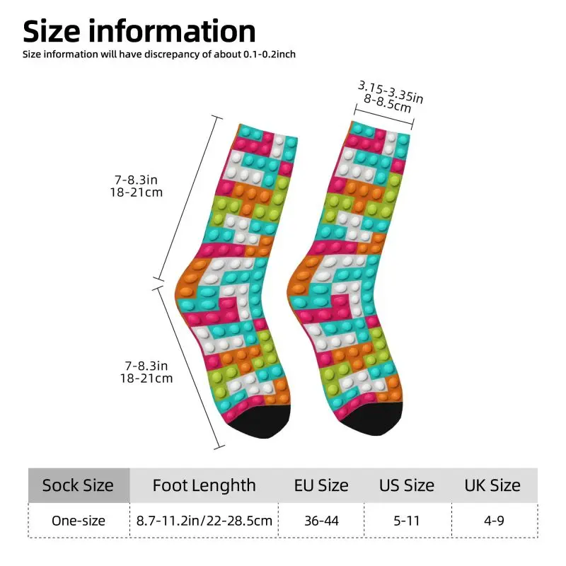 Custom Kawaii Men's Colorful Building Blocks Pattern Dress Socks Unisex Comfortable Warm 3D Printing Crew Socks