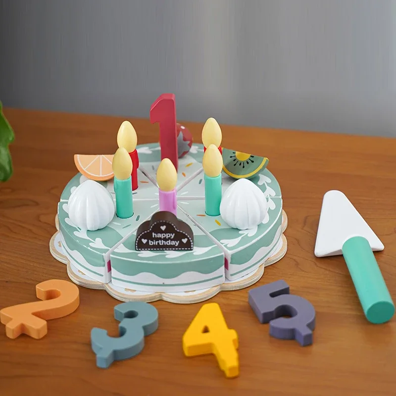 Wooden Kids Gifts Fashion Pretend Play Cutting Simulation Cream Strawberry Birthday Cake Toys With Candles Early Education