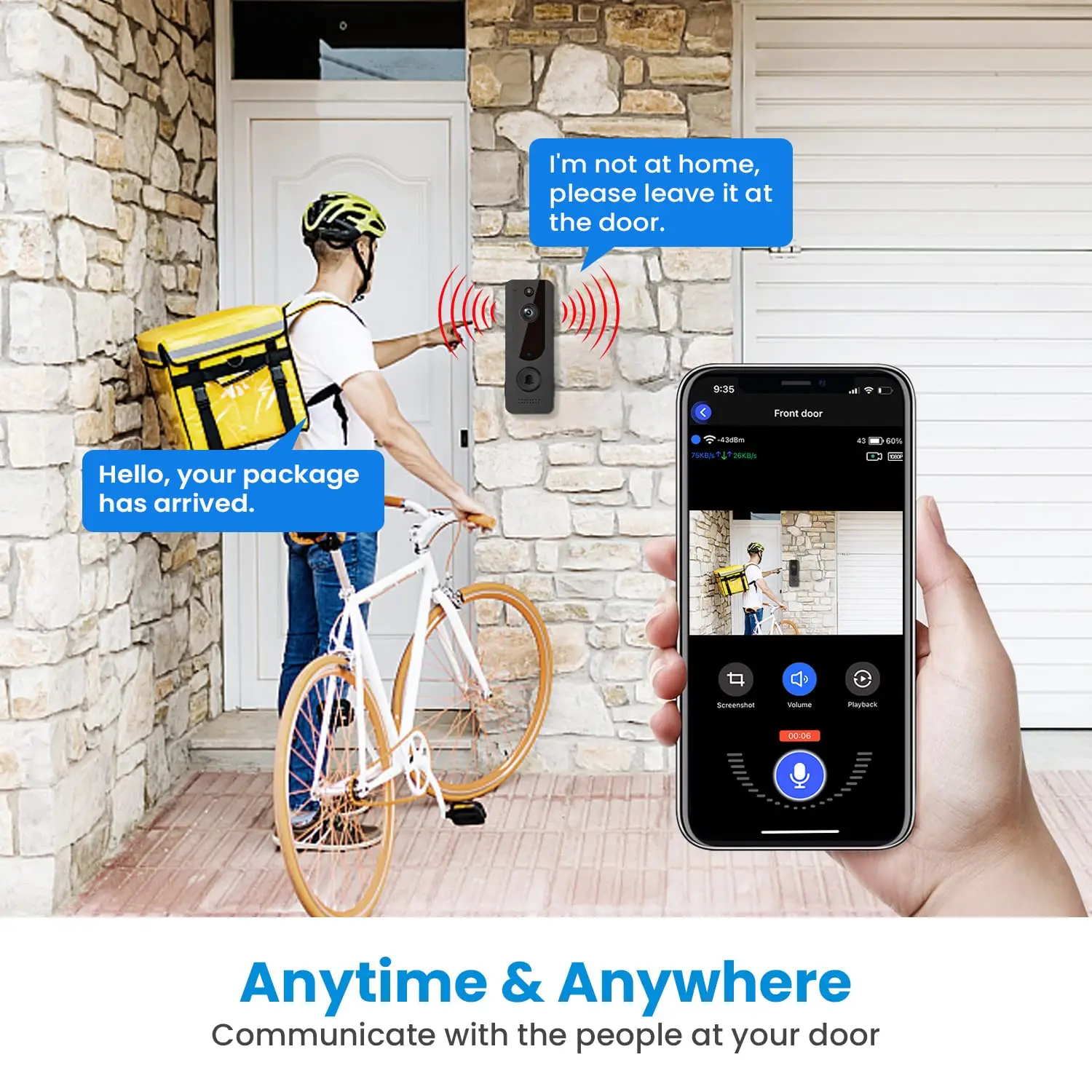 Smart Home Wireless WiFi Video Doorbell Camera PIR Human Detection Outdoor Door Bell Intercom Night Vision Security Protection