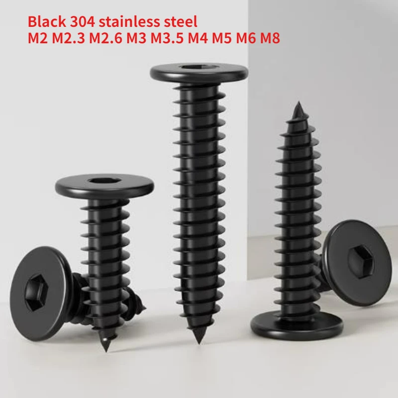 Tornillo autorroscante Hexagonal de cabeza plana de acero inoxidable 304 negro M2 M2.3 M2.6 M3 M3.5 M4-M8 CA tornillo de madera autorroscante de cabeza plana