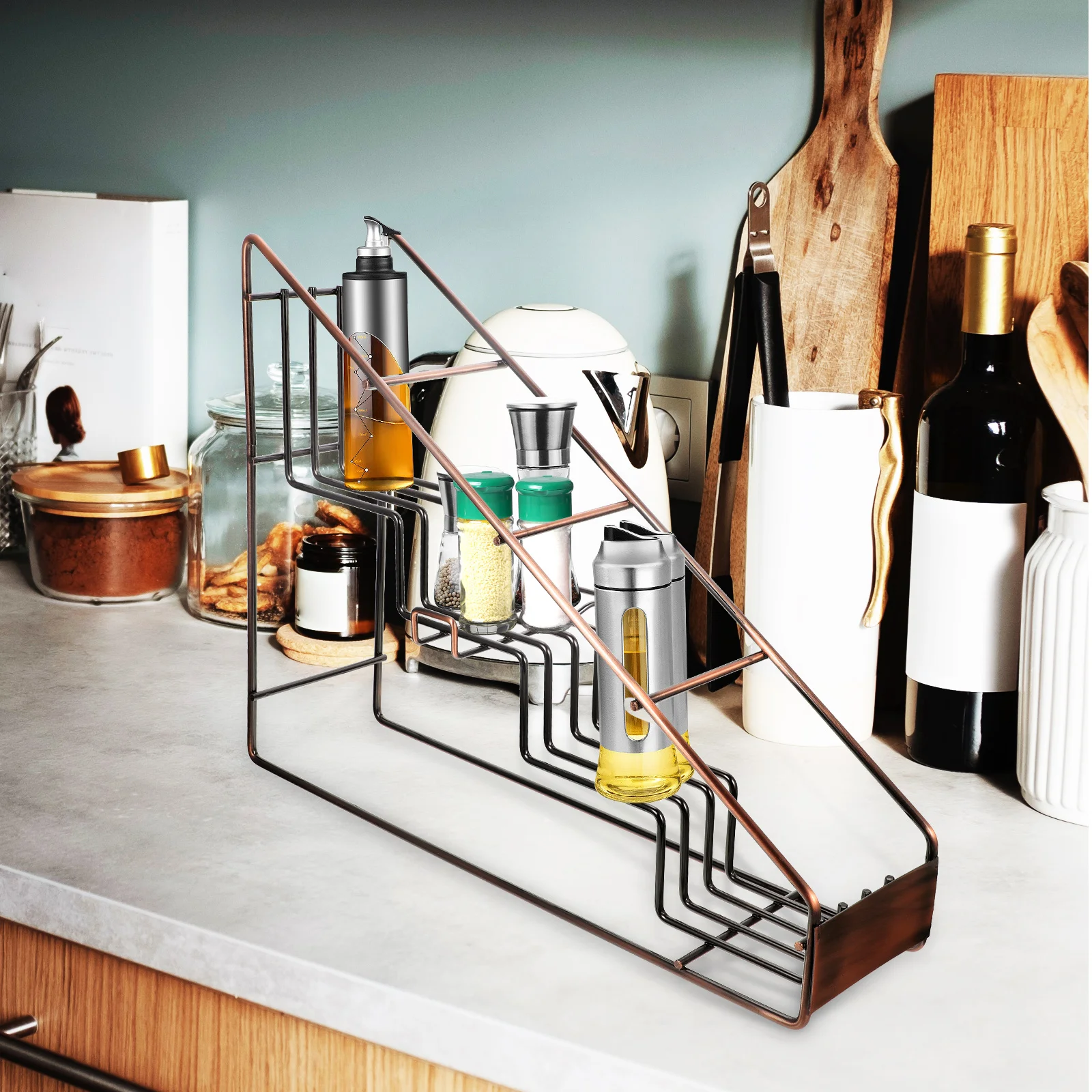 

Heavy Duty Iron Fruit Dew Rack Copper Syrup Holder for Coffee Bar Kitchen Countertop ganizer Spice Candy for Kitchen