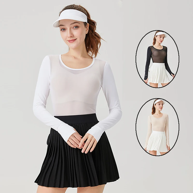 

SG Summer Women Ice Silk Sunscreen Golf Tops Lady Long-sleeve Thin Base Shirt High Elastic Golf Underwear UV-proof T-shirts